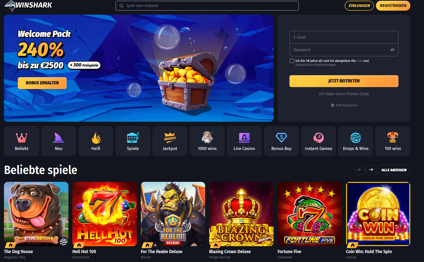 Winshark Casino ohne Limit