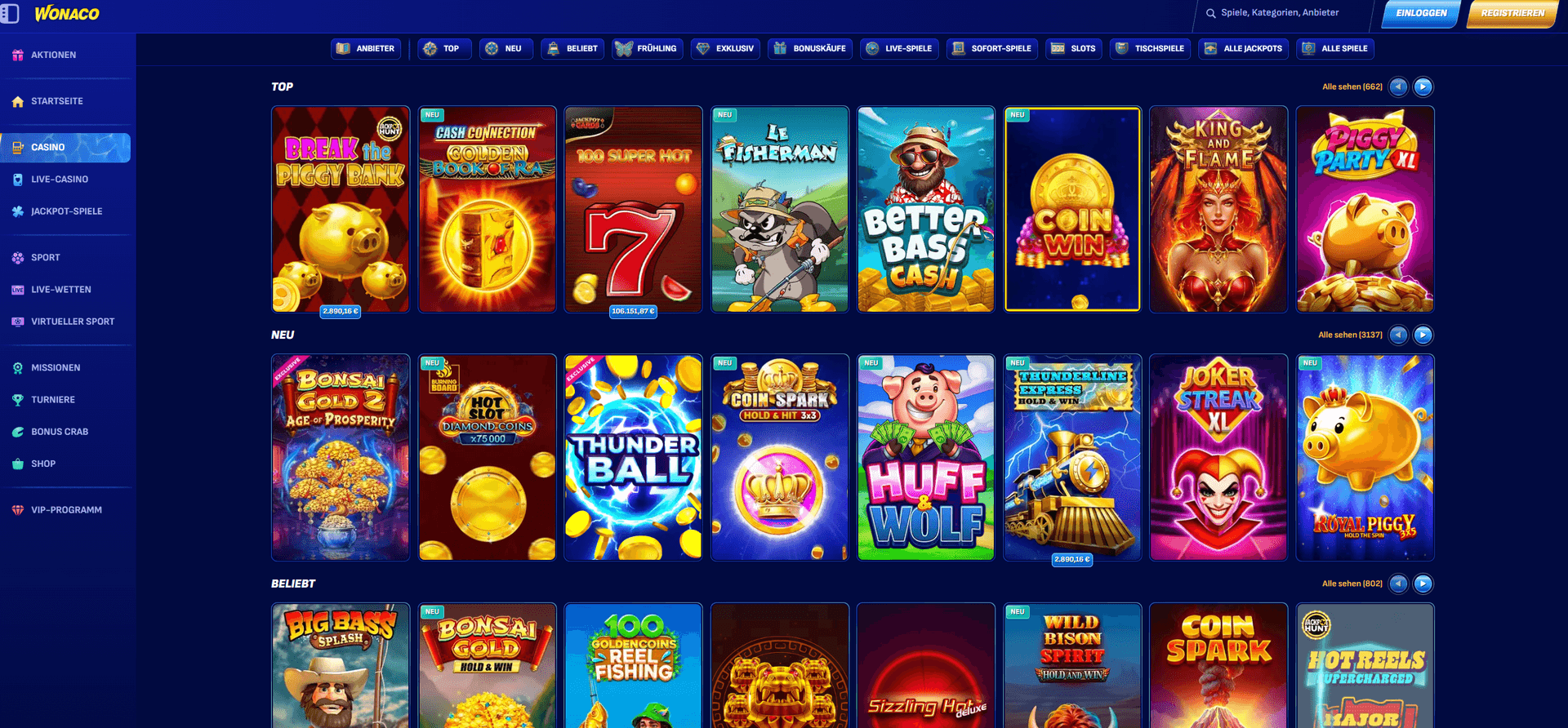 Wonaco Casino ohne Limit